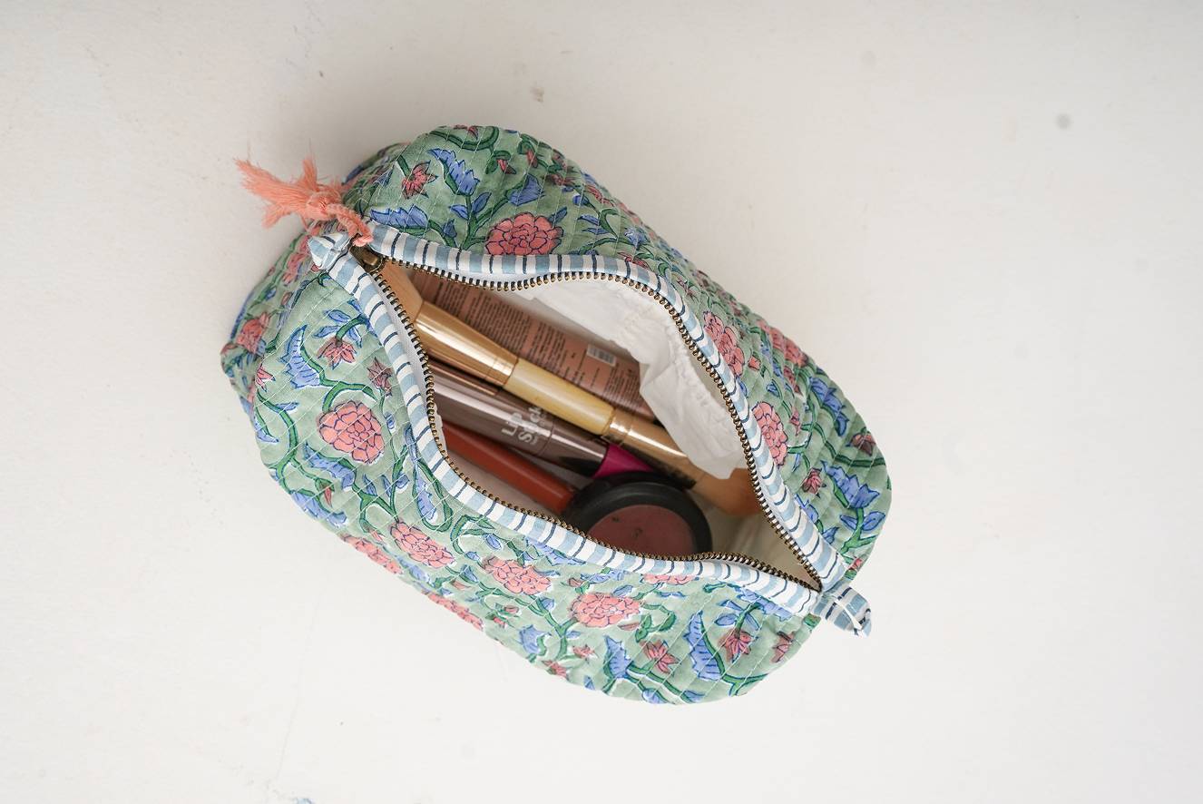 Block Print Quilted Makeup Bag