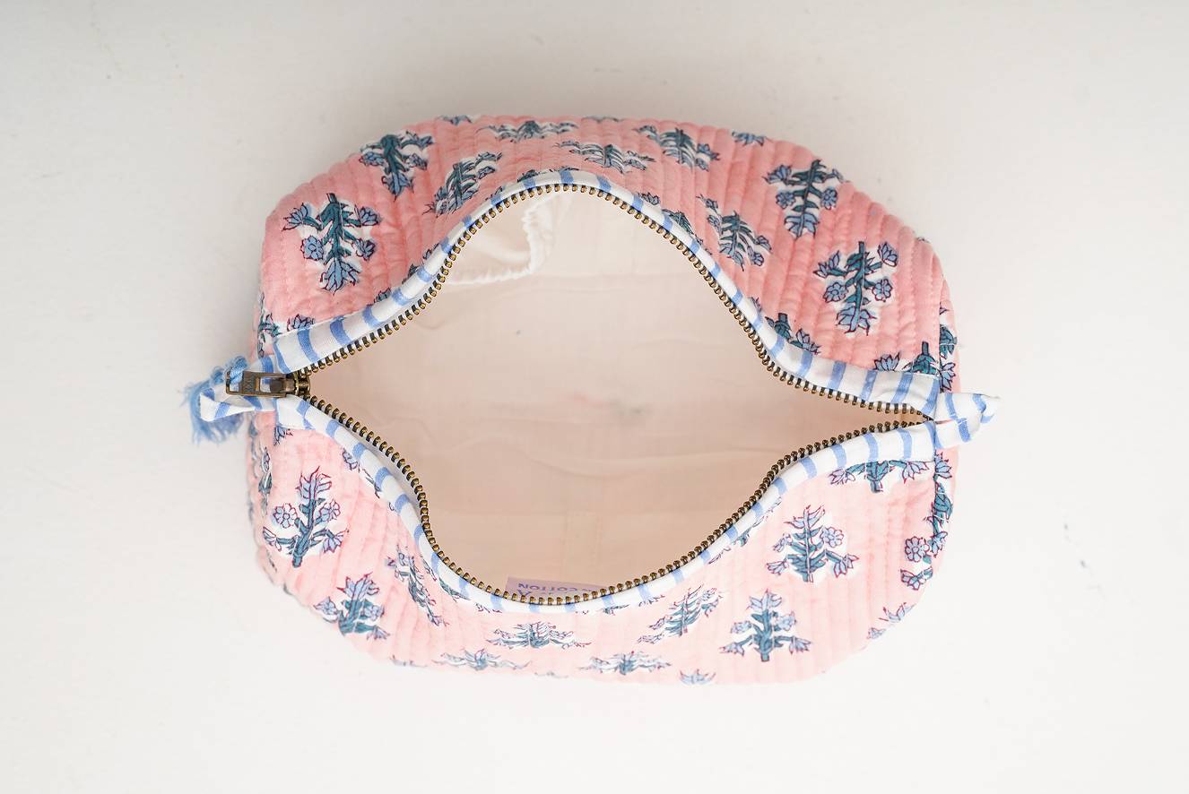 Block Print Quilted Makeup Bag