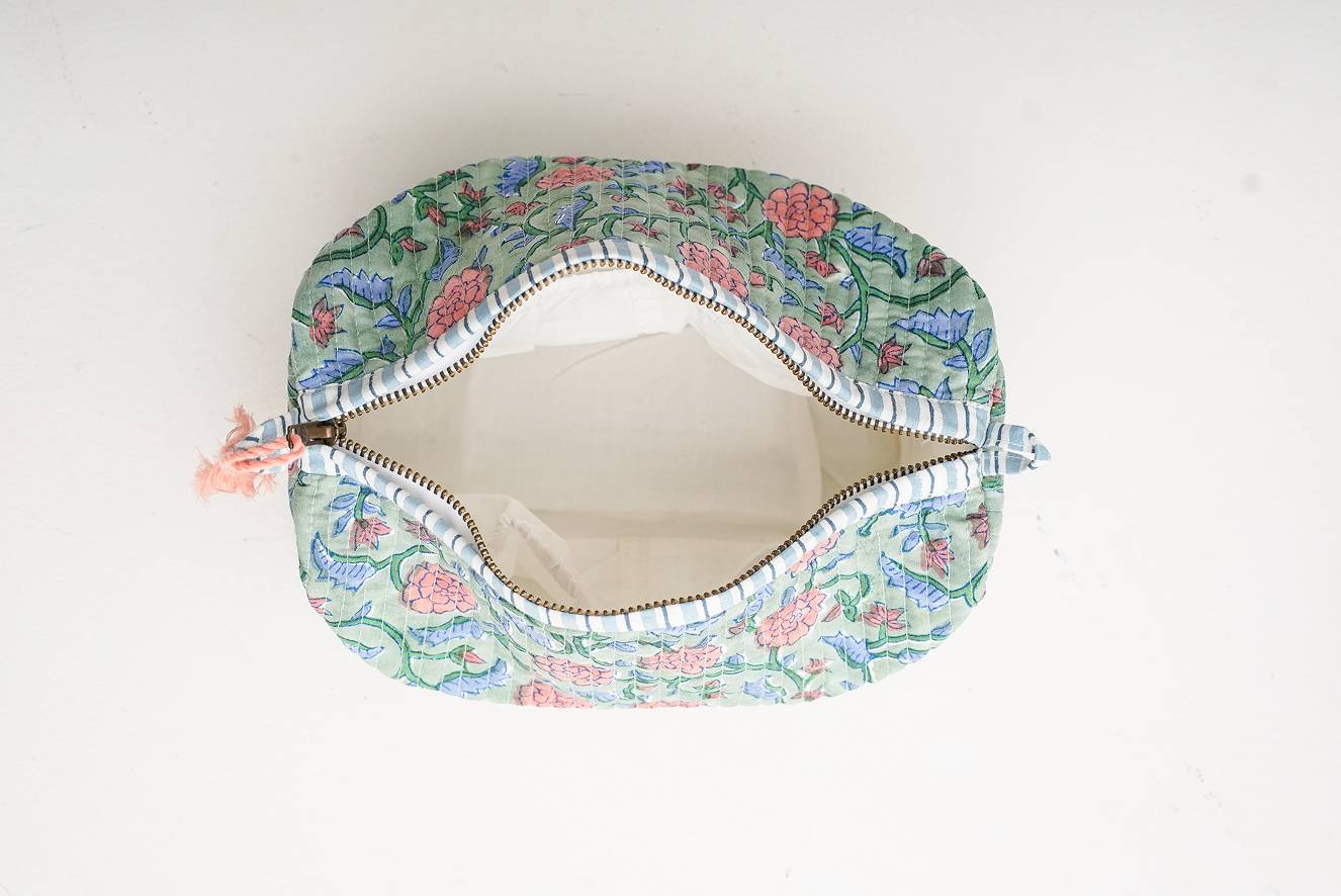 Block Print Quilted Makeup Bag