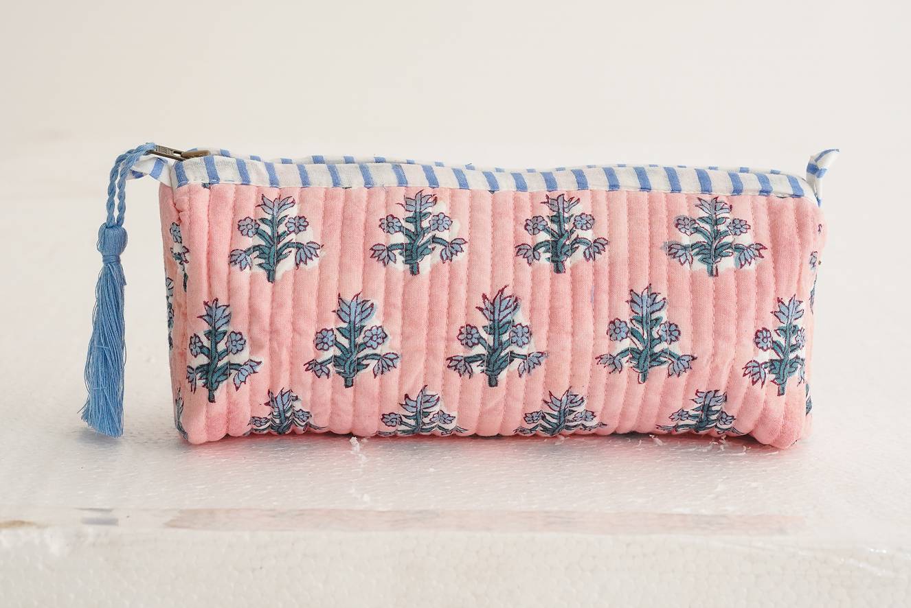 Block Print Quilted Makeup Bag