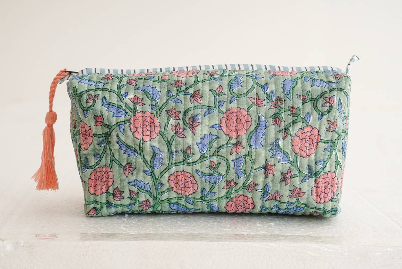 Block Print Quilted Makeup Bag